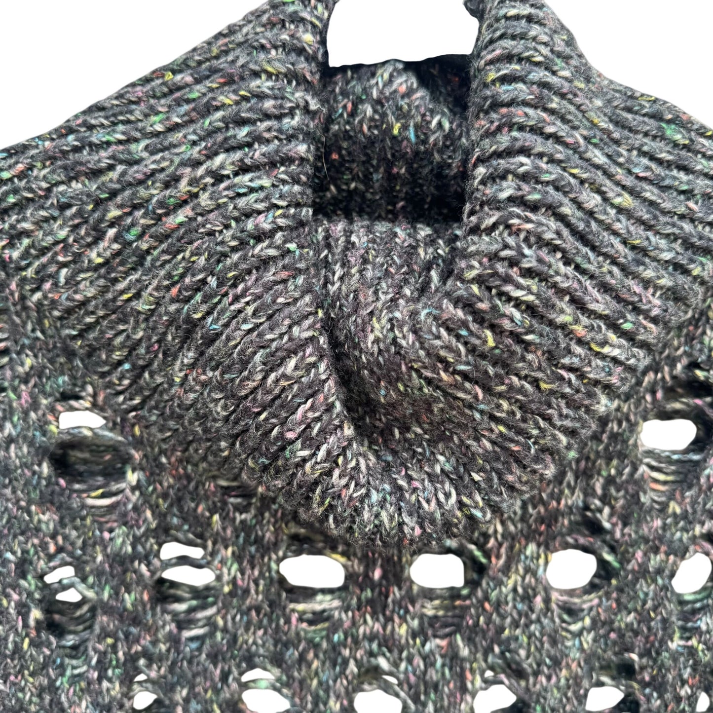 Marla Wynne Layers Swiss Cheese Holes Knit Sweater Cowl Neck XS Black Grey
