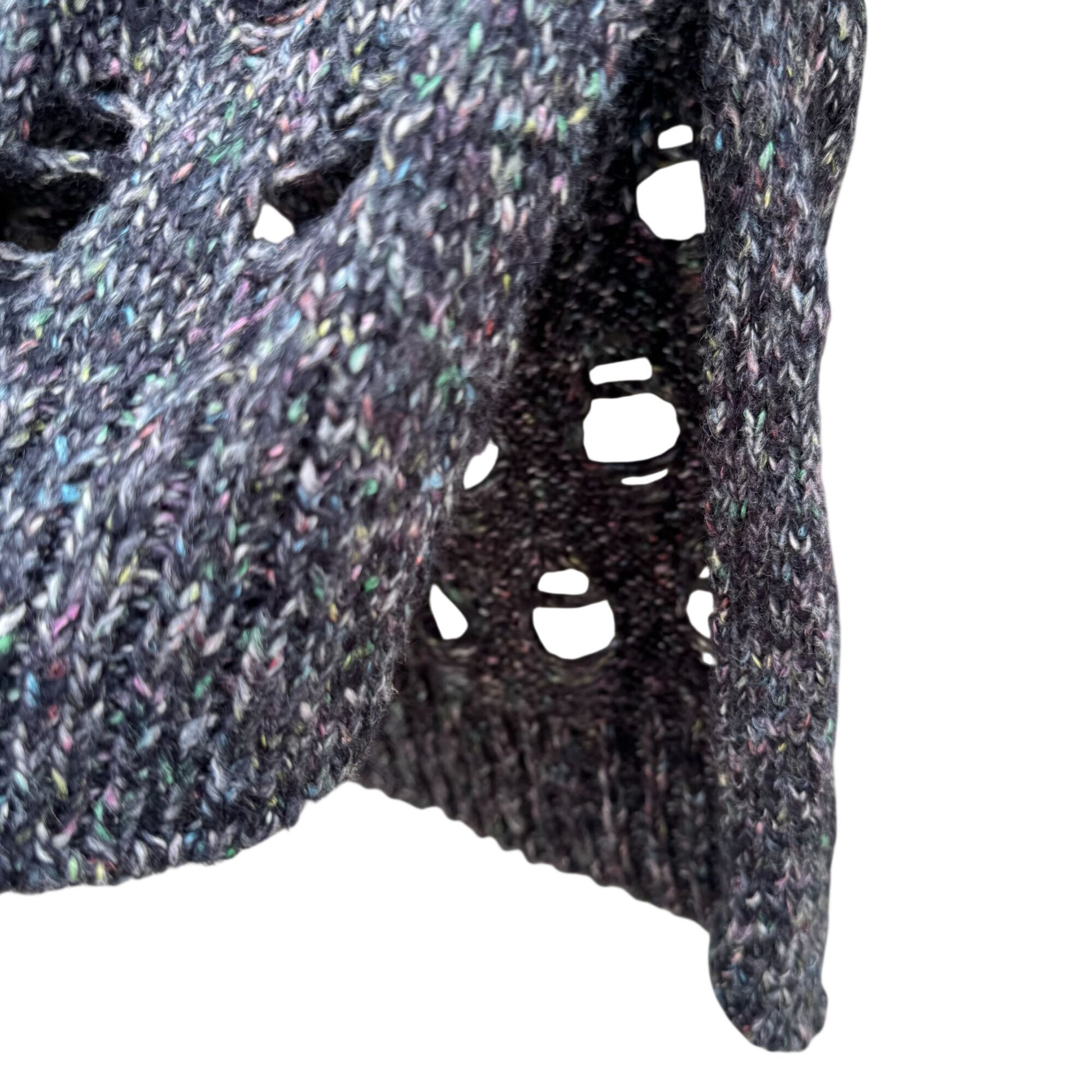 Marla Wynne Layers Swiss Cheese Holes Knit Sweater Cowl Neck XS Black Grey