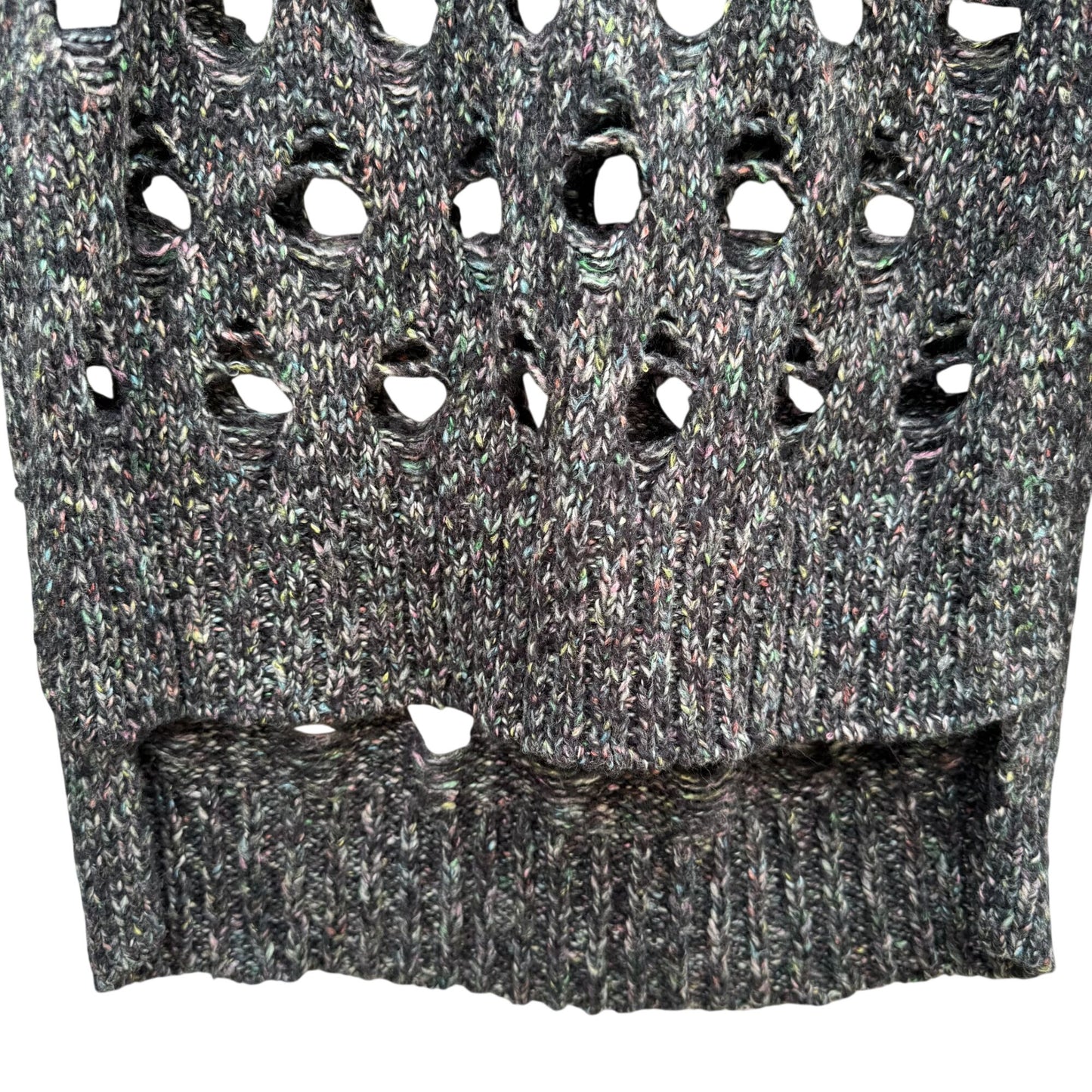 Marla Wynne Layers Swiss Cheese Holes Knit Sweater Cowl Neck XS Black Grey