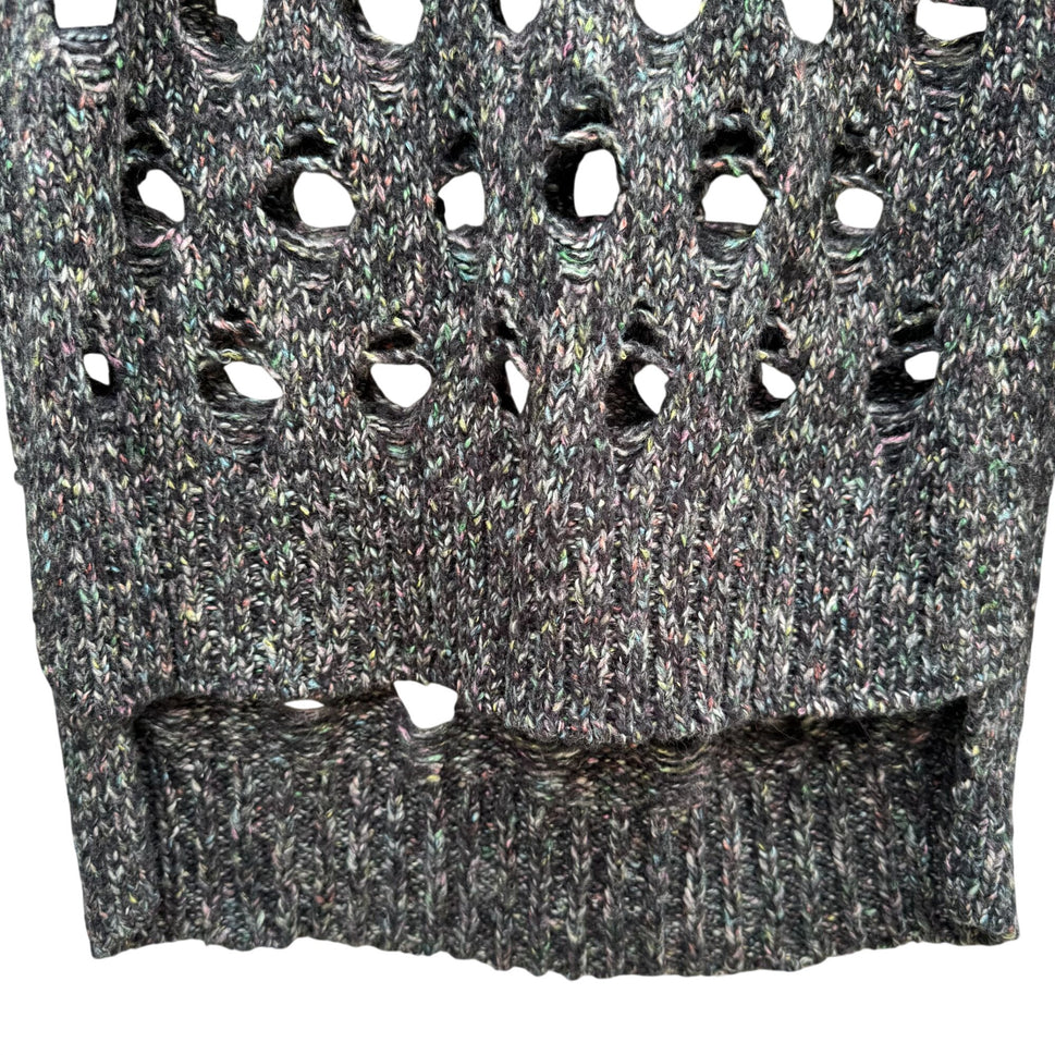 Marla Wynne Layers Swiss Cheese Holes Knit Sweater Cowl Neck XS Black Grey