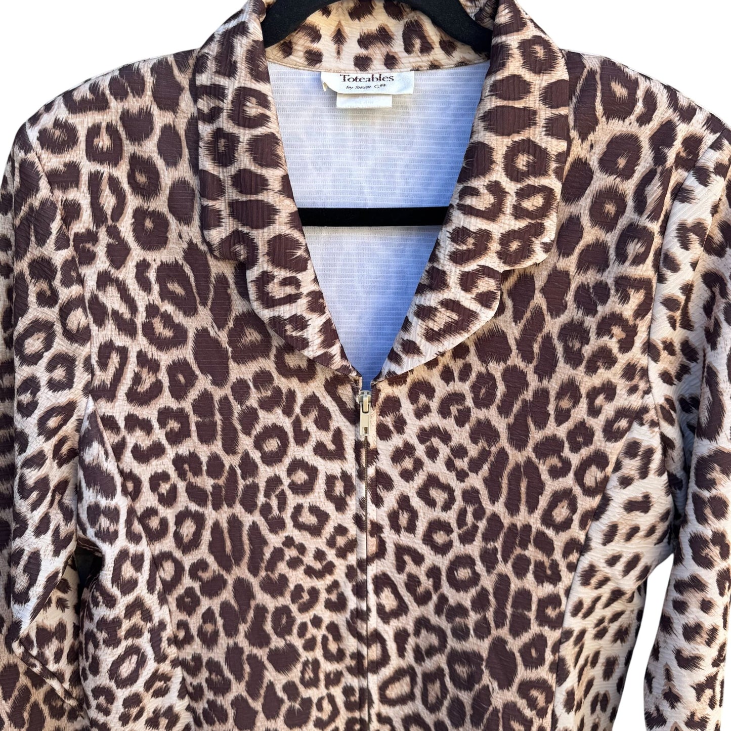 Toteables Susan Graver Vintage Leopard Print Womens Full Zip Long Sleeve Jacket