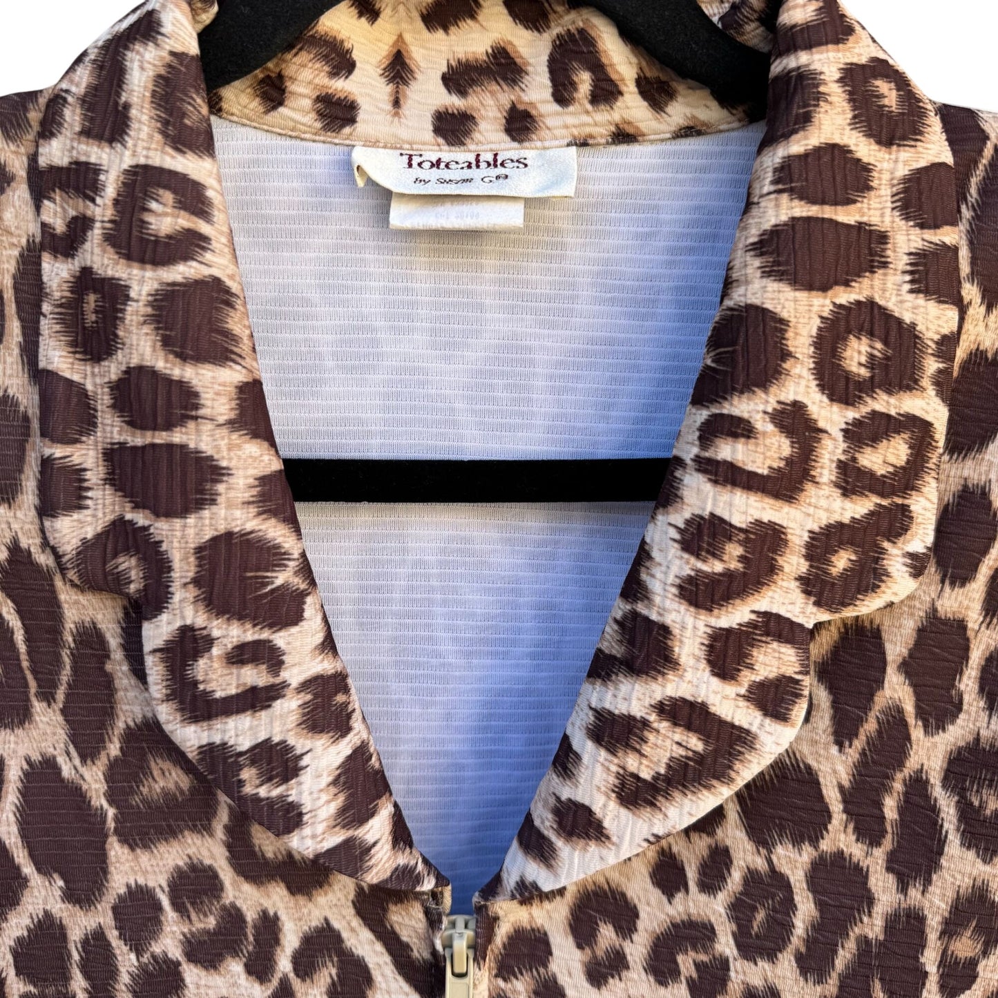 Toteables Susan Graver Vintage Leopard Print Womens Full Zip Long Sleeve Jacket