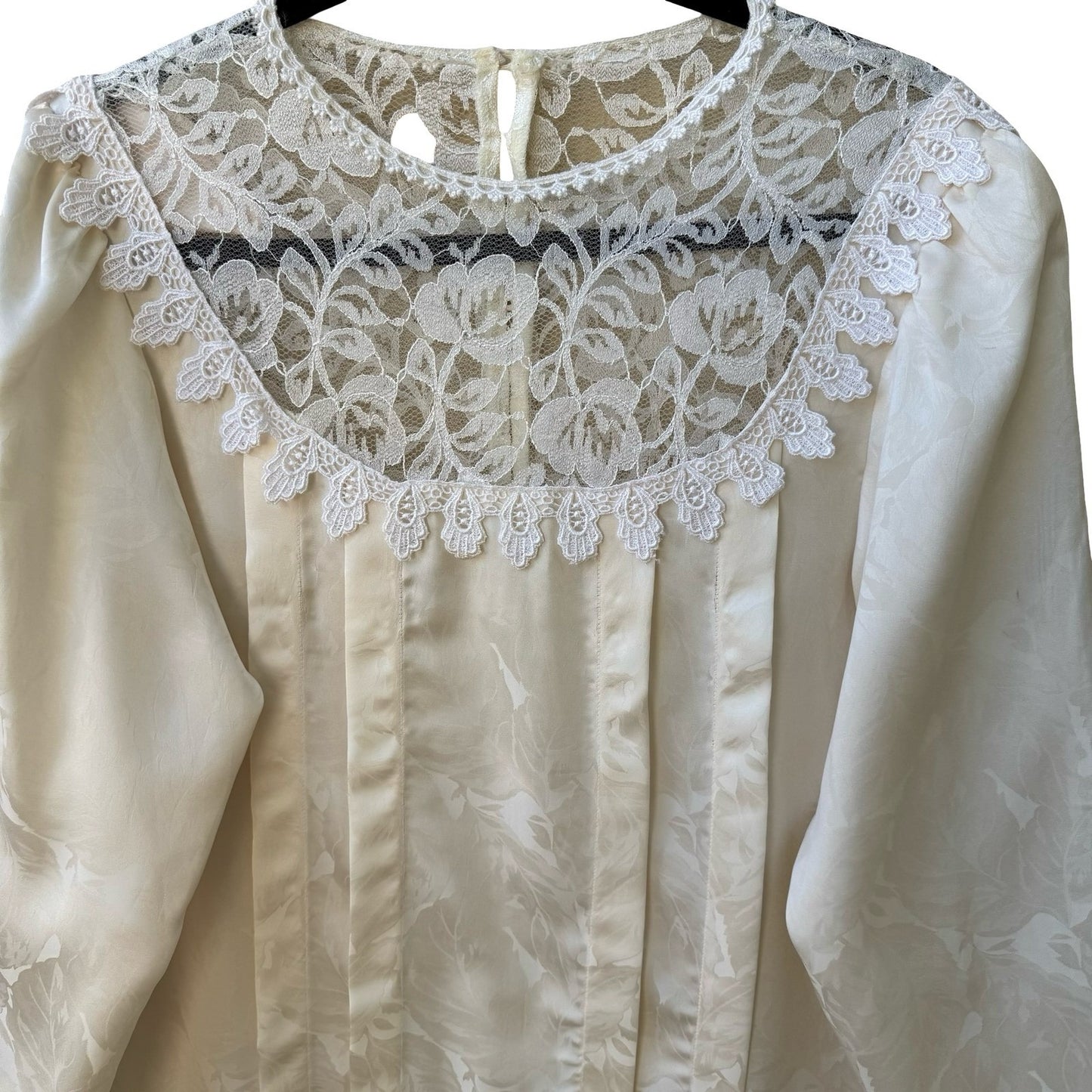 Vintage Coquette Romantic Lace Pintuck Floral Damask Button Back Romantic Blouse