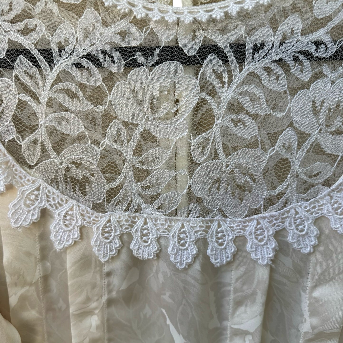 Vintage Coquette Romantic Lace Pintuck Floral Damask Button Back Romantic Blouse
