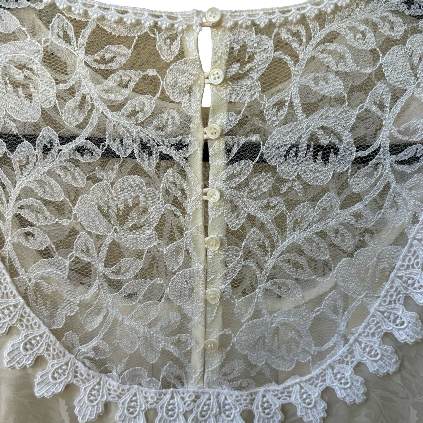 Vintage Coquette Romantic Lace Pintuck Floral Damask Button Back Romantic Blouse