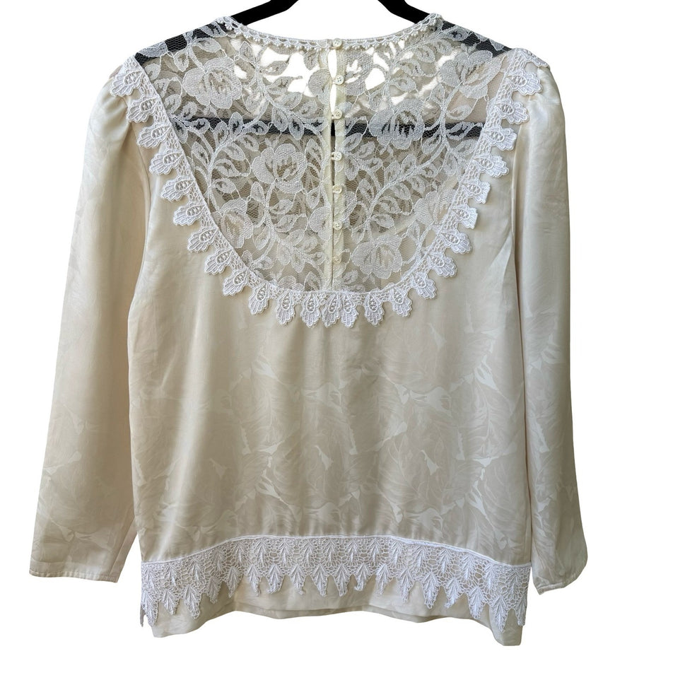 Vintage Coquette Romantic Lace Pintuck Floral Damask Button Back Romantic Blouse