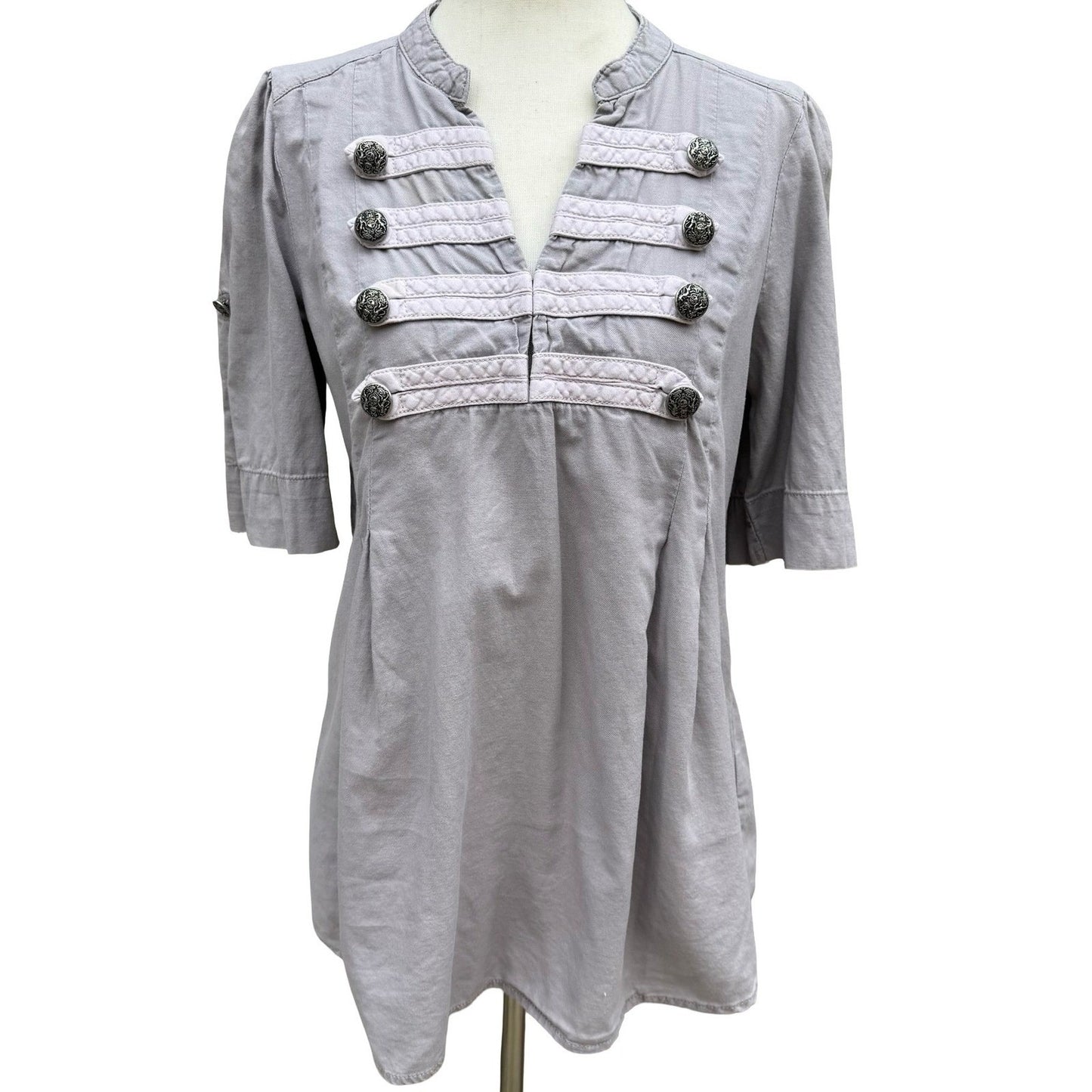 HM Grey Military Hussar Tunic Top Womens 8 Cotton Bandmaster Steampunk Regency