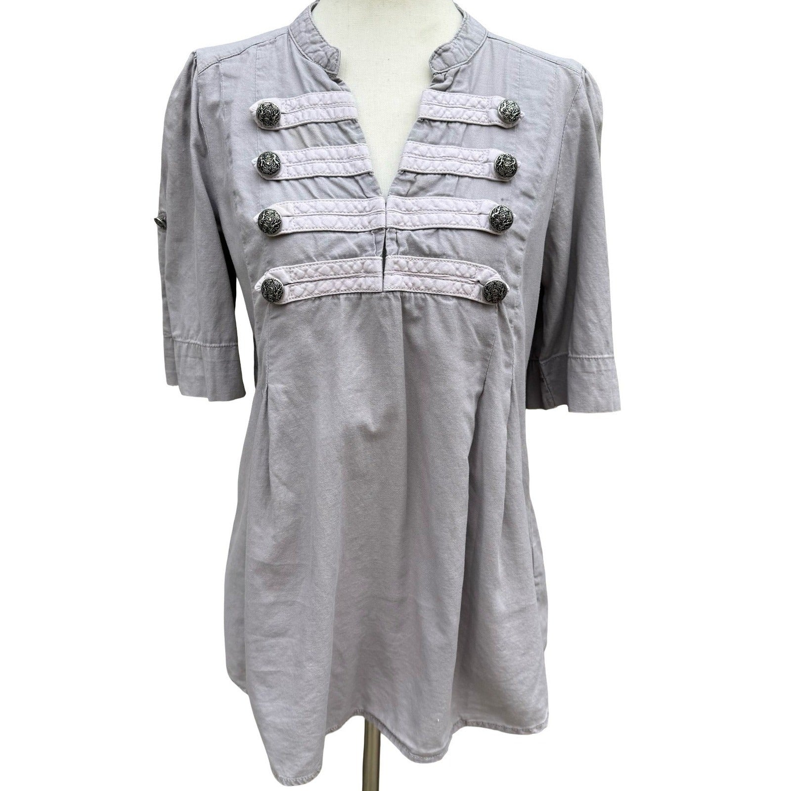 HM Grey Military Hussar Tunic Top Womens 8 Cotton Bandmaster Steampunk Regency