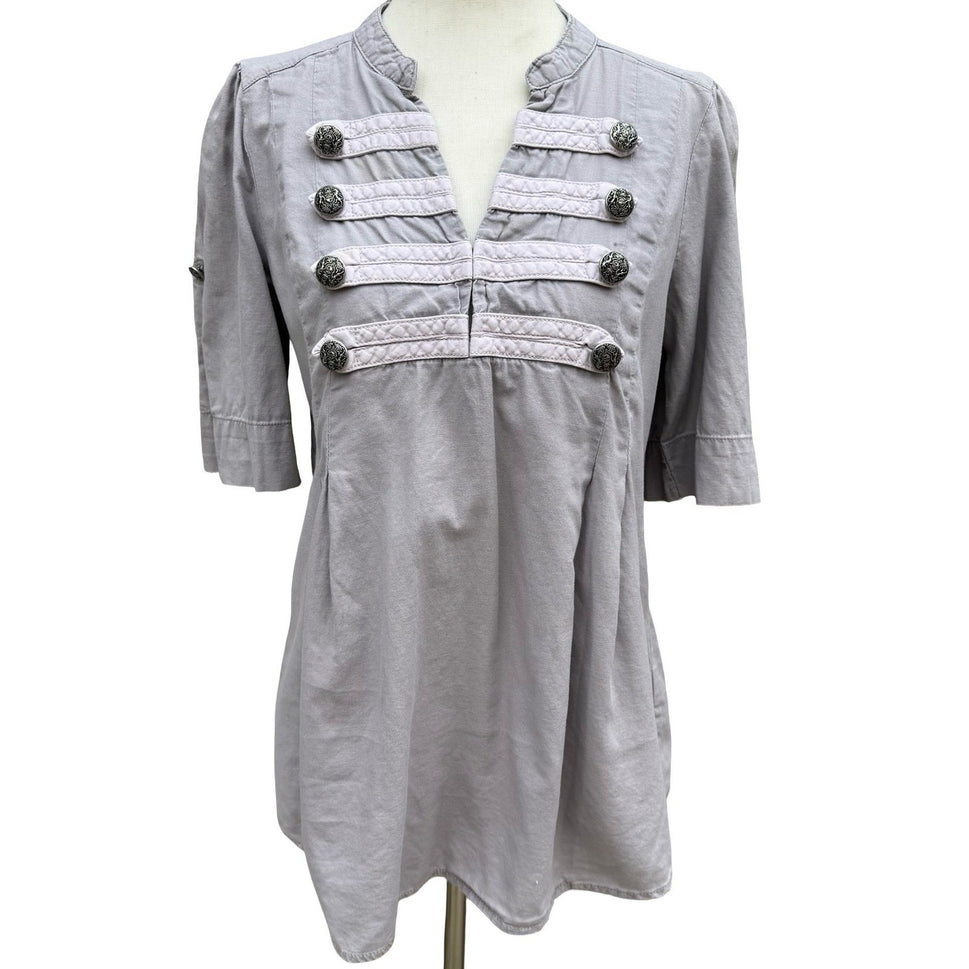HM Grey Military Hussar Tunic Top Womens 8 Cotton Bandmaster Steampunk Regency