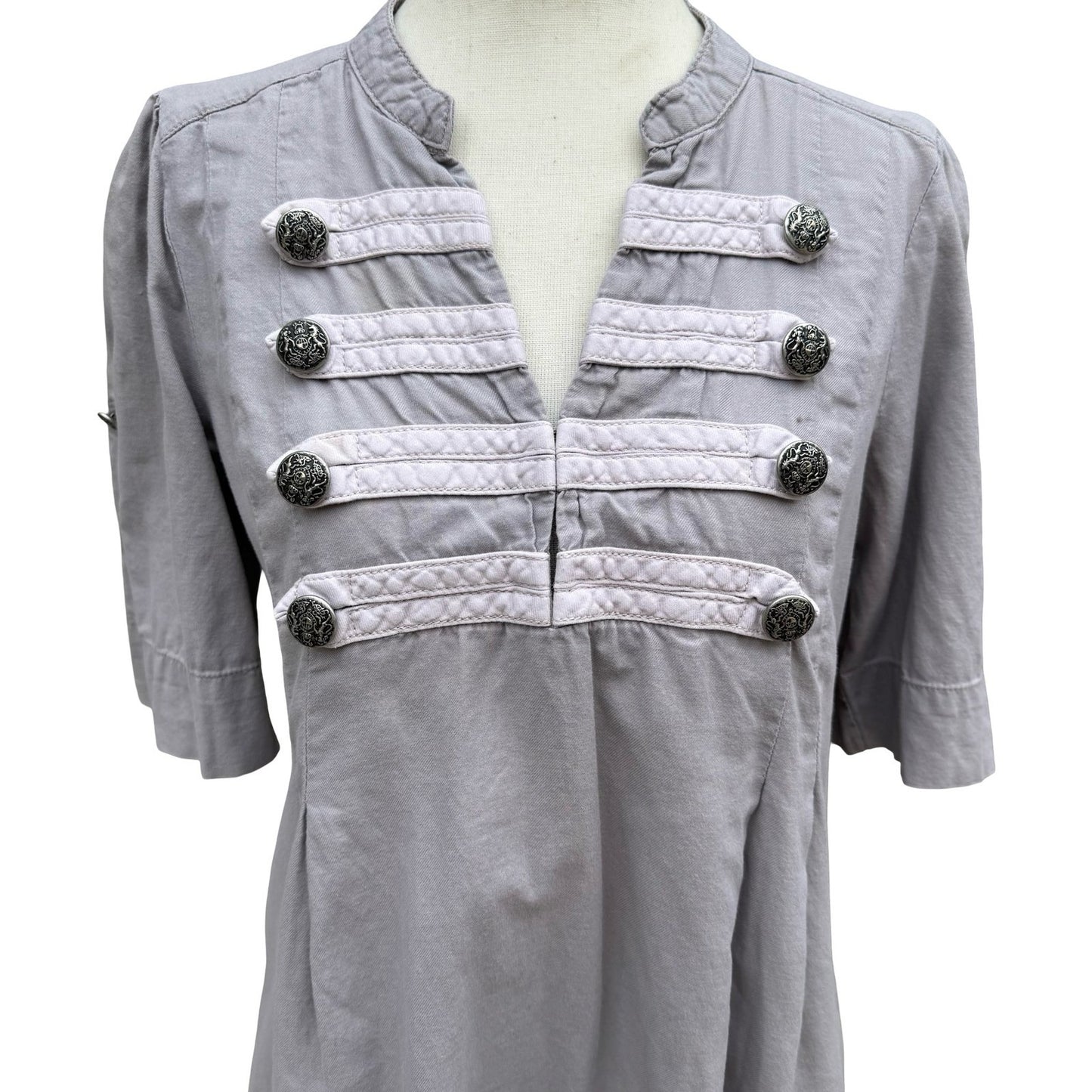 HM Grey Military Hussar Tunic Top Womens 8 Cotton Bandmaster Steampunk Regency