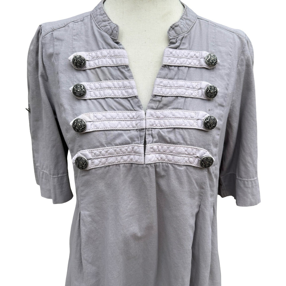 HM Grey Military Hussar Tunic Top Womens 8 Cotton Bandmaster Steampunk Regency