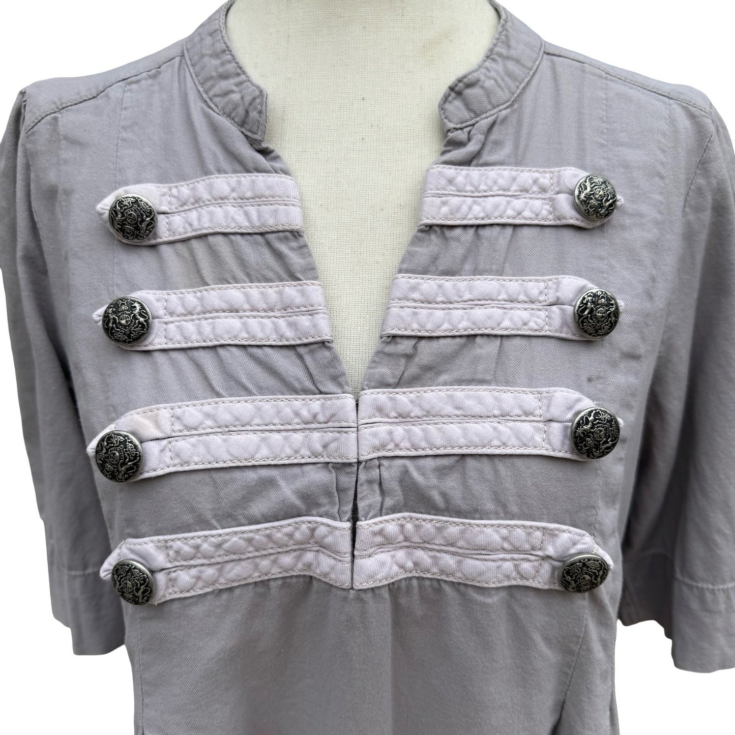 HM Grey Military Hussar Tunic Top Womens 8 Cotton Bandmaster Steampunk Regency