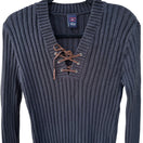 Switch US Polo Assn Womens Y2K Ribbed Knit Black Lace-Up V-Neck Cuff Sleeve Sweater L 2 image