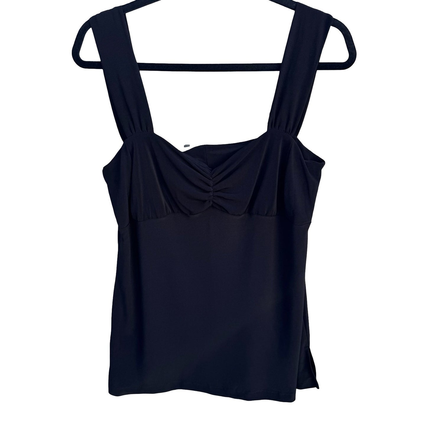 City Fusion Womens Black Ruched Sweetheart Neck Tank Top Blouse Size M USA Made