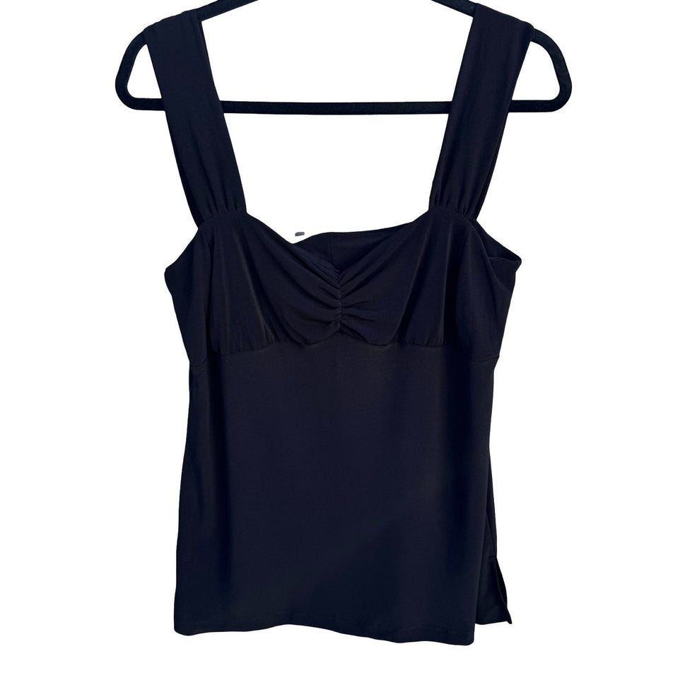 City Fusion Womens Black Ruched Sweetheart Neck Tank Top Blouse Size M USA Made