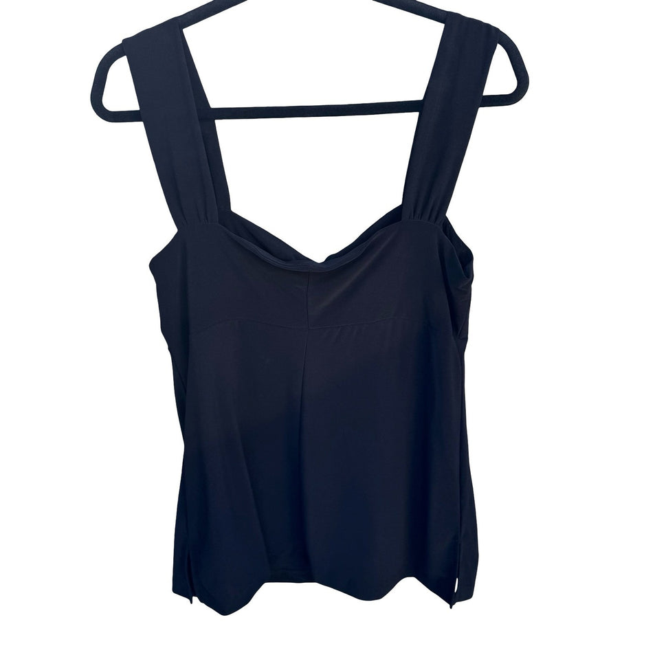 City Fusion Womens Black Ruched Sweetheart Neck Tank Top Blouse Size M USA Made