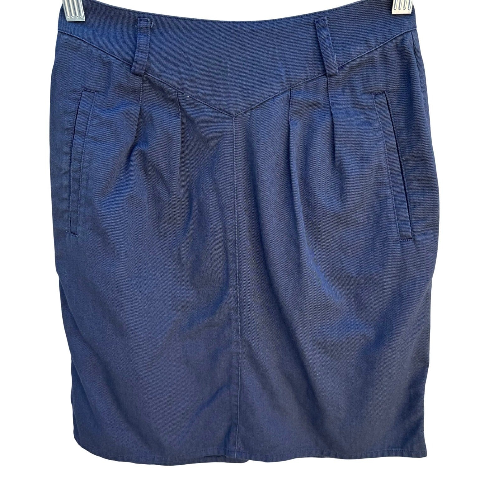 LizSport Vintage 80s Navy Blue V-Yoke Pleated Pencil Skirt Womens 2 Made in USA