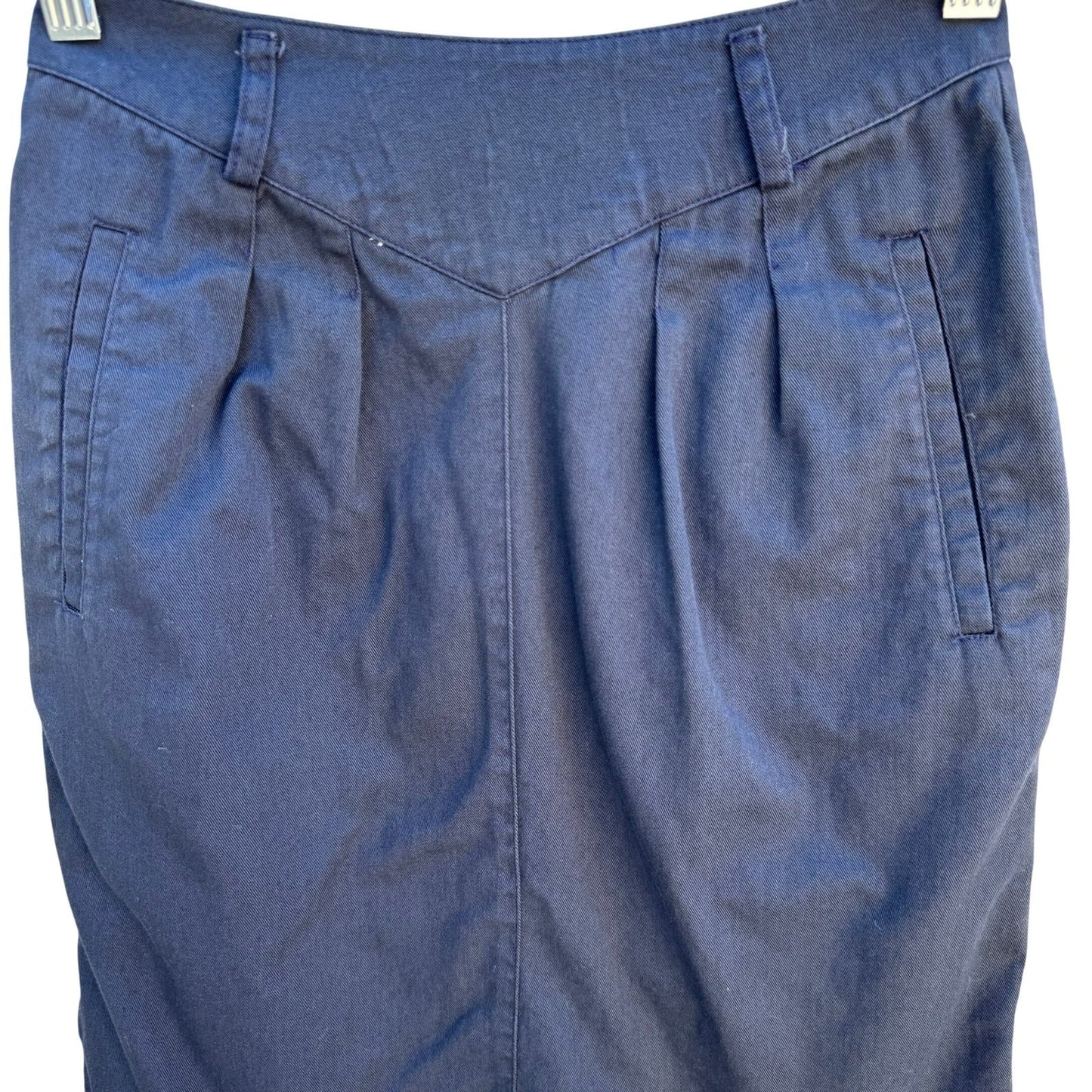 LizSport Vintage 80s Navy Blue V-Yoke Pleated Pencil Skirt Womens 2 Made in USA