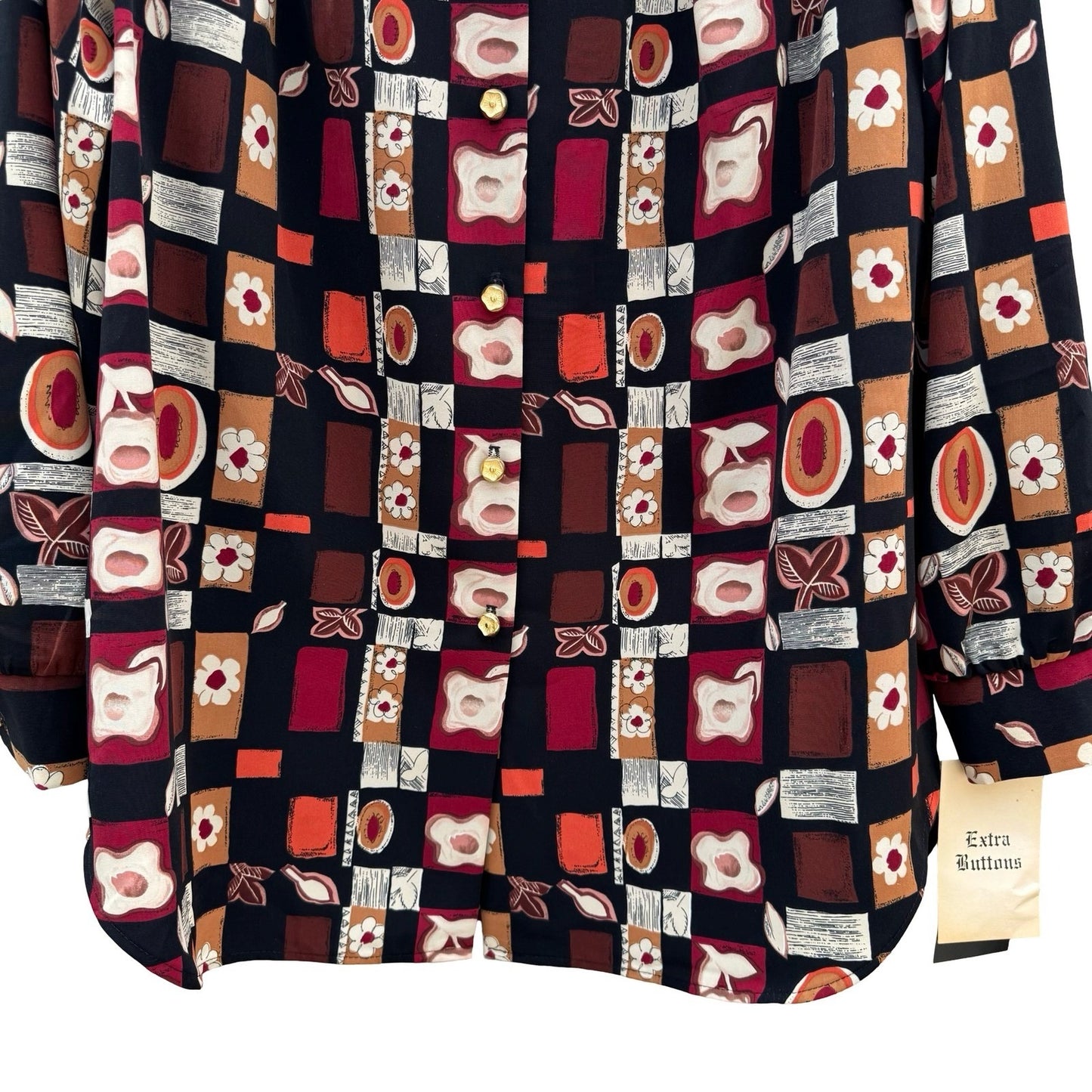 Maggie Sweet Vintage Geometric Floral Patchwork Blouse Petite Med NWT Oversized