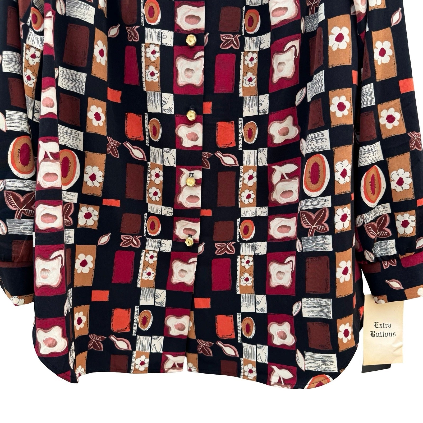 Maggie Sweet Vintage Geometric Floral Patchwork Blouse Petite Med NWT Oversized