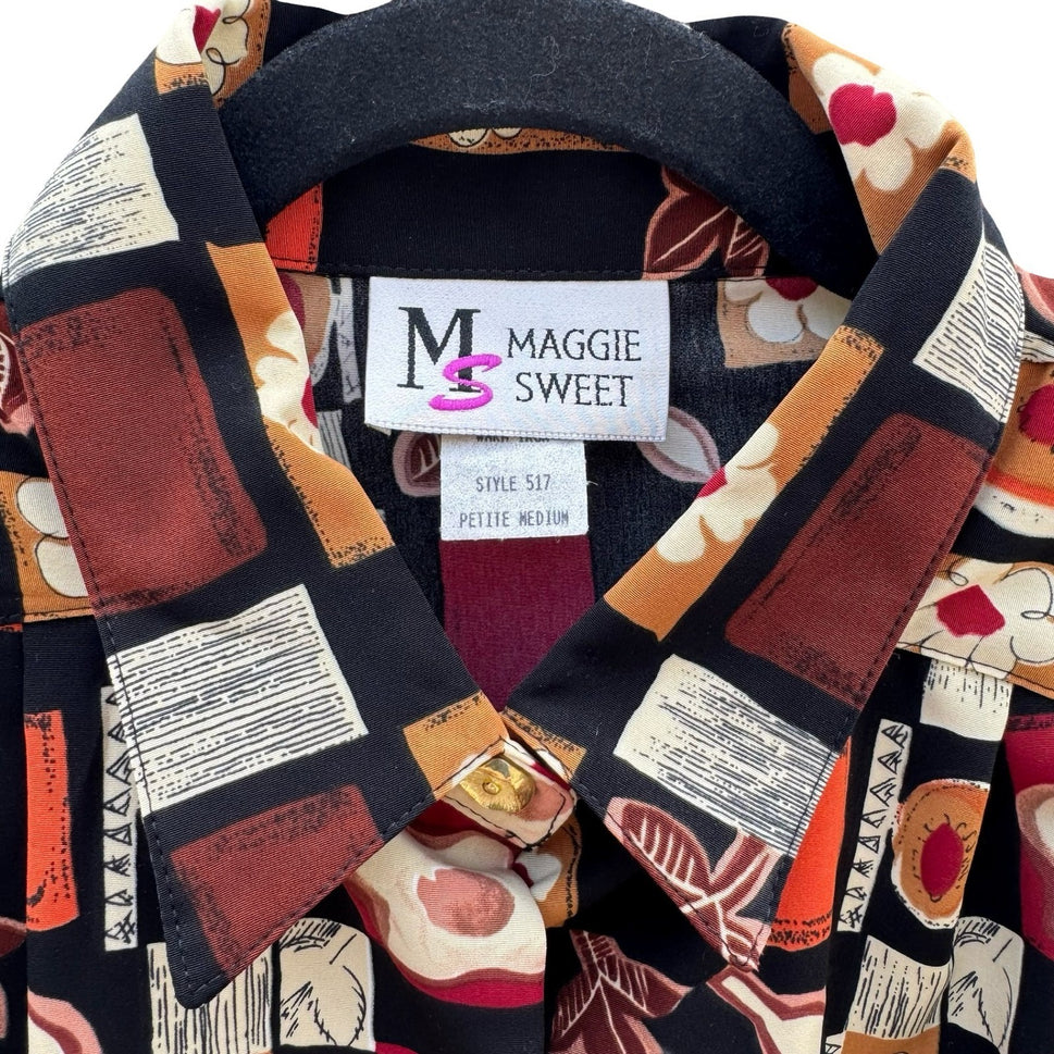 Maggie Sweet Vintage Geometric Floral Patchwork Blouse Petite Med NWT Oversized