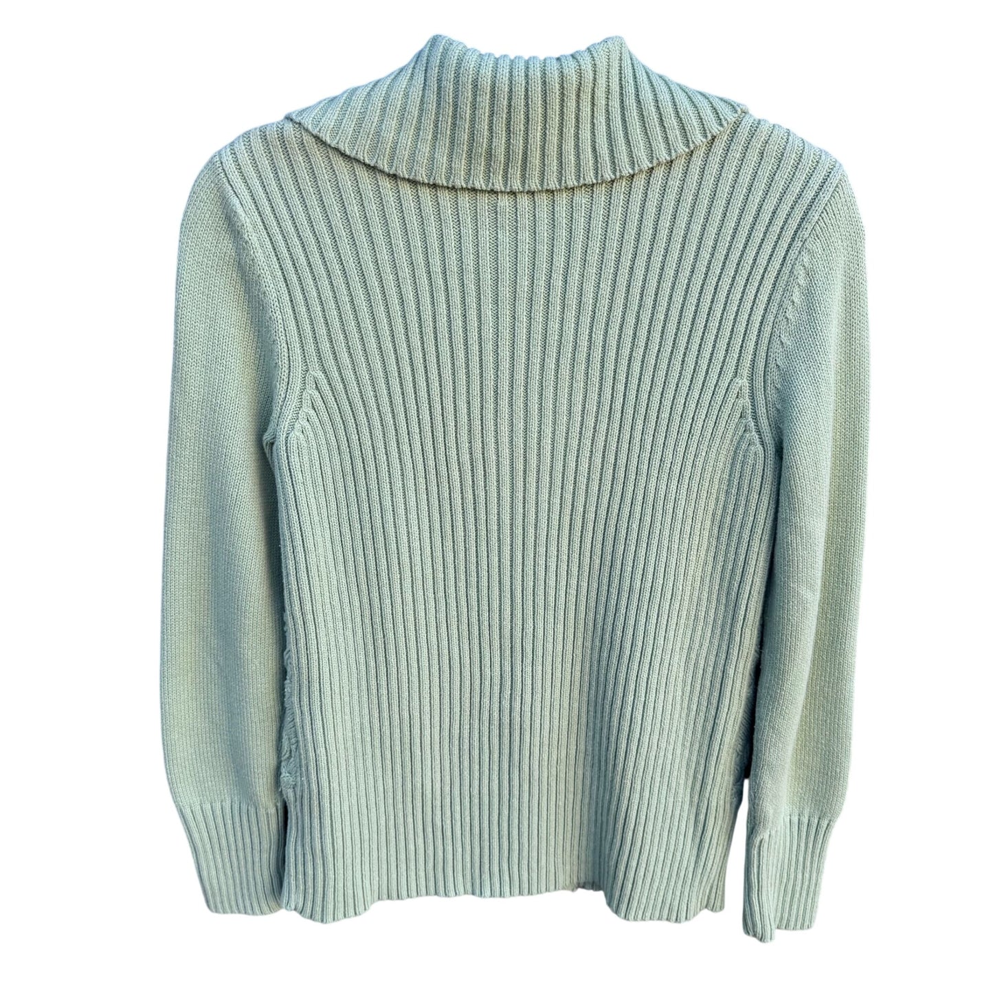 Liz Claiborne Y2K Mint Green Cable Knit Zip Cardigan Sweater M Ribbed Long Sleeve