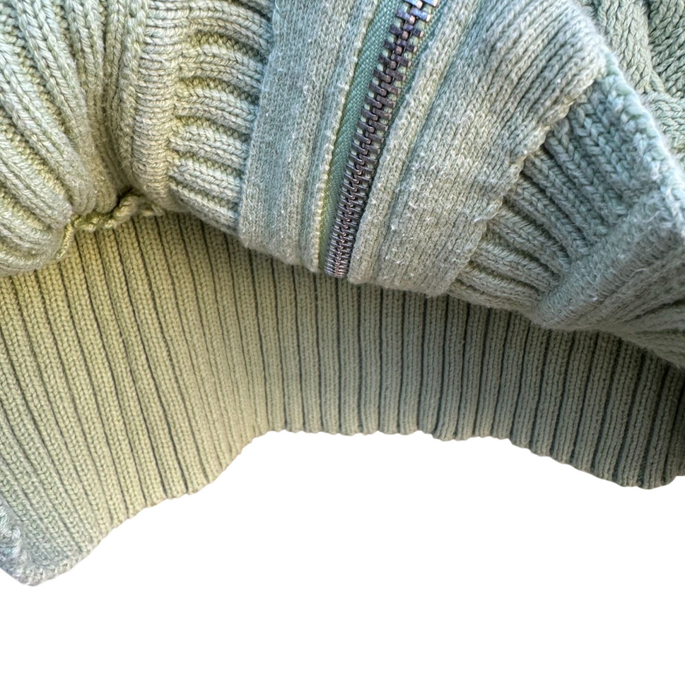 Liz Claiborne Y2K Mint Green Cable Knit Zip Cardigan Sweater M Ribbed Long Sleeve