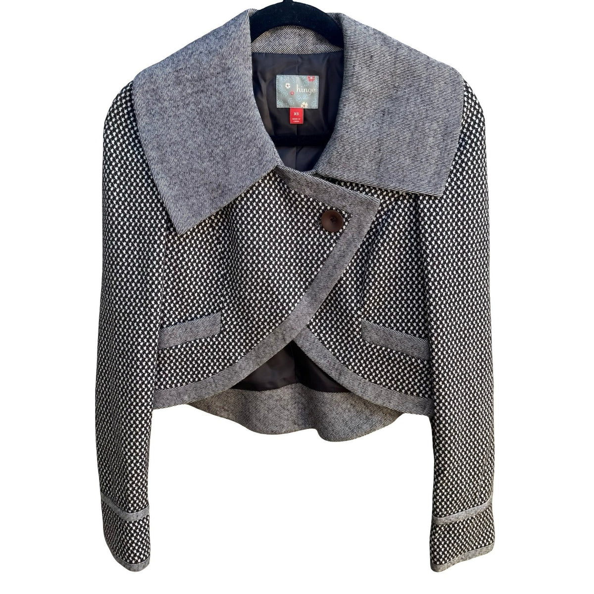 Hinge Dark Academia Preppy Minimalist Wool Blend Asymmetric Cropped Blazer XS