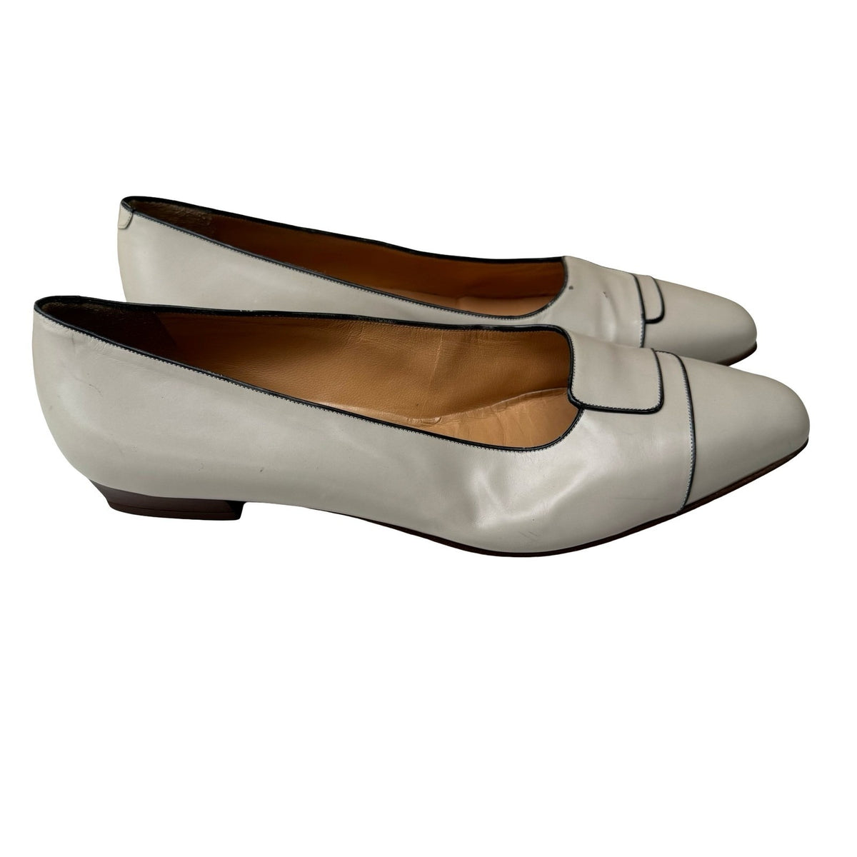 Bally Vintage Italian Leather Minimalist Pointed Toe Flats Cream Womens 10.5 M