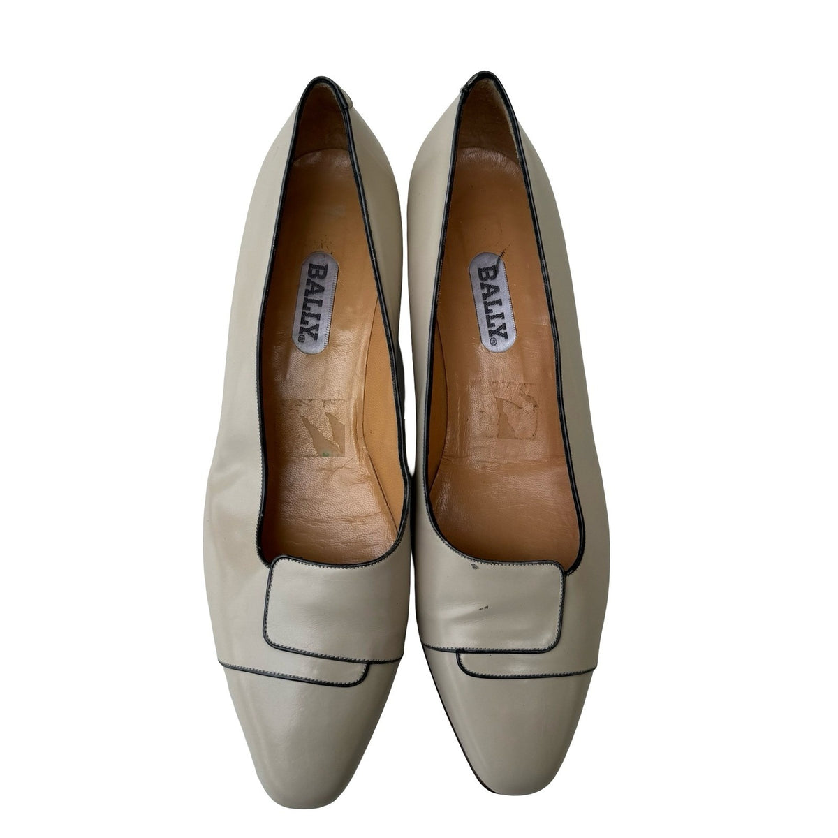 Bally Vintage Italian Leather Minimalist Pointed Toe Flats Cream Womens 10.5 M