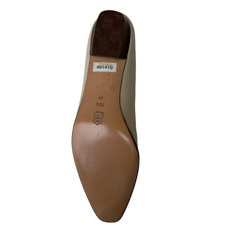 Bally Vintage Italian Leather Minimalist Pointed Toe Flats Cream Womens 10.5 M