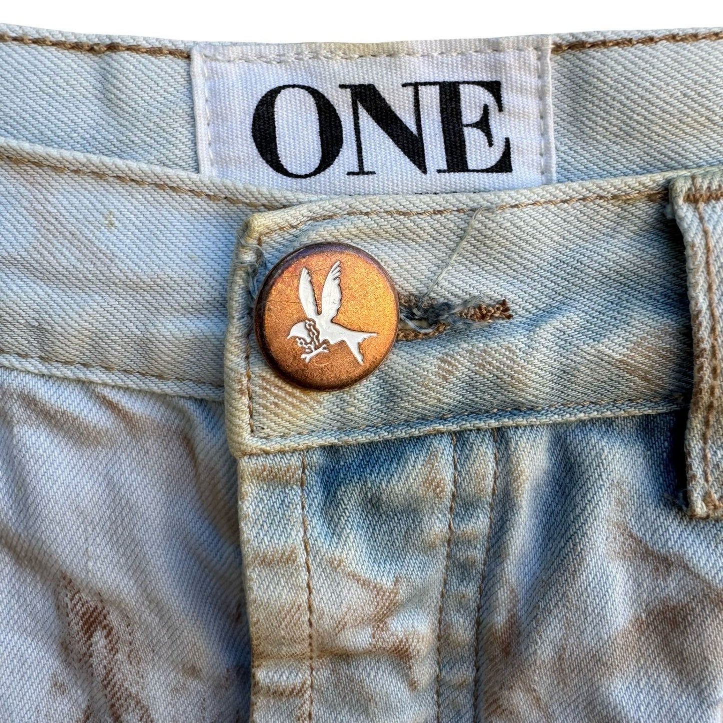 One Teaspoon Junk Yard Y2K Low Rise Distressed Raw Hem Denim Micro Mini Skirt 26