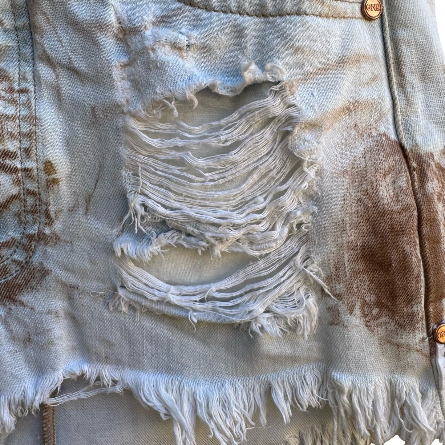 One Teaspoon Junk Yard Y2K Low Rise Distressed Raw Hem Denim Micro Mini Skirt 26