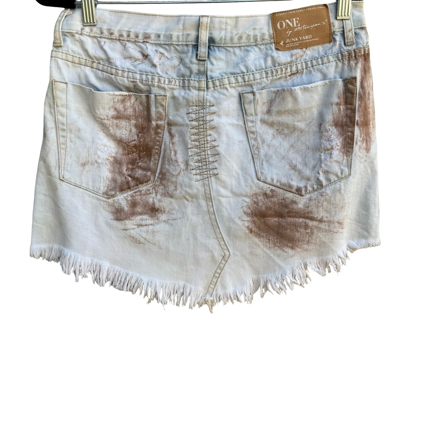 One Teaspoon Junk Yard Y2K Low Rise Distressed Raw Hem Denim Micro Mini Skirt 26
