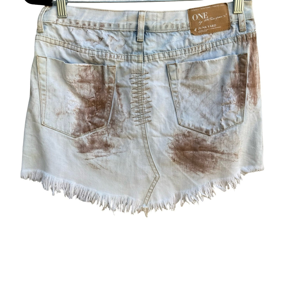 One Teaspoon Junk Yard Y2K Low Rise Distressed Raw Hem Denim Micro Mini Skirt 26