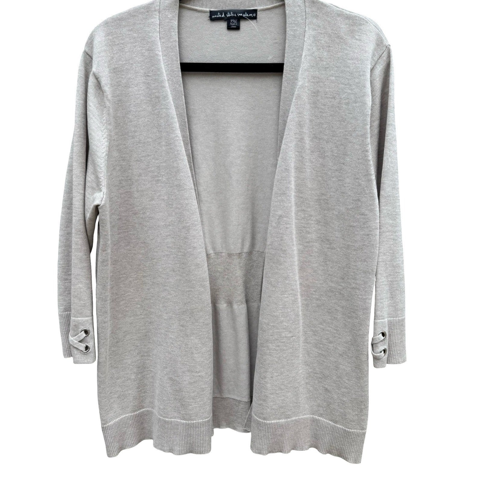 United States Sweaters Womens PXL Oatmeal Open Front Cardigan Grommet Cuff NEW