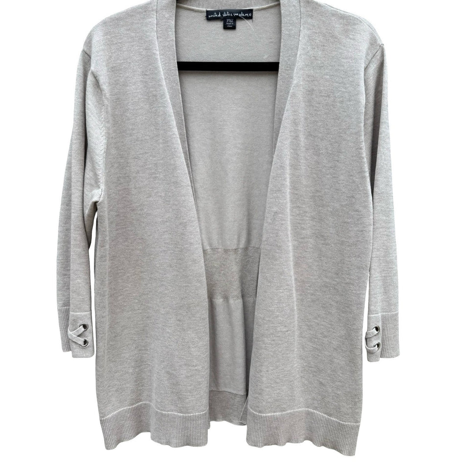 United States Sweaters Womens PXL Oatmeal Open Front Cardigan Grommet Cuff NEW