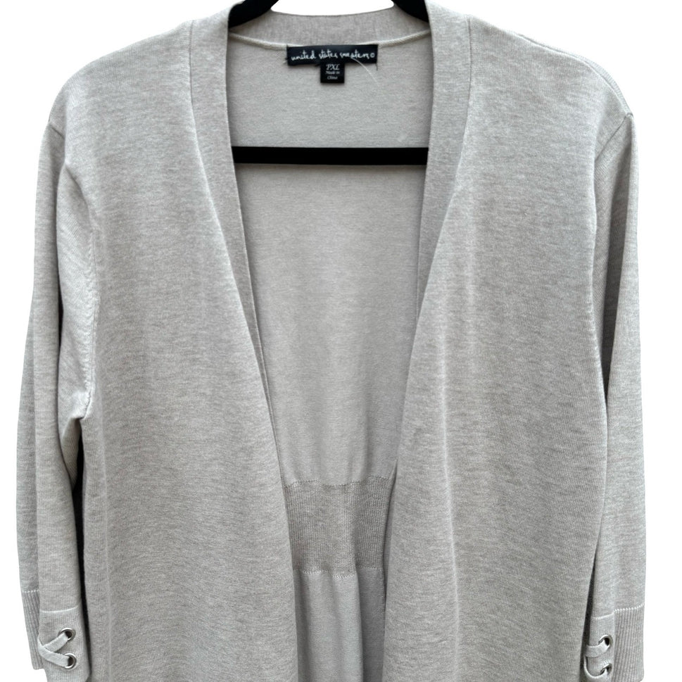 United States Sweaters Womens PXL Oatmeal Open Front Cardigan Grommet Cuff NEW