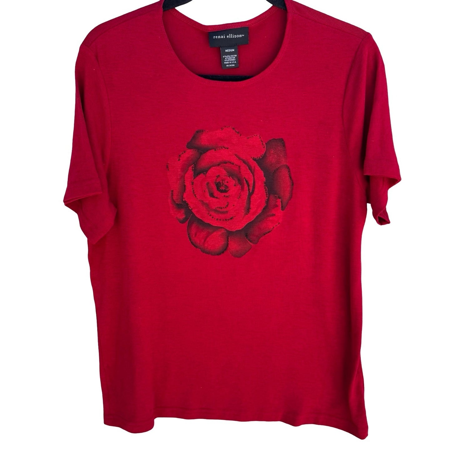 Renai Ellison Romantic Floral Beaded Rose Beaded Feminine Top Red Womens M Art