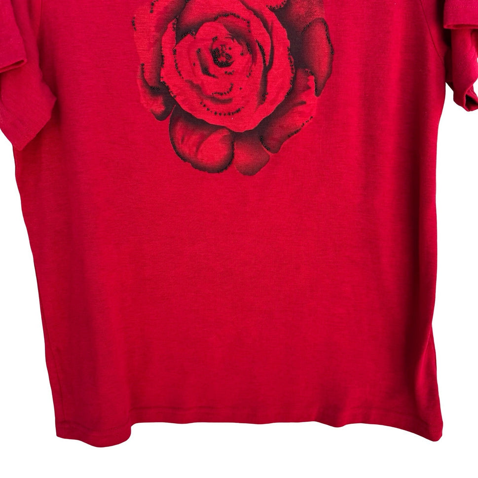 Renai Ellison Romantic Floral Beaded Rose Beaded Feminine Top Red Womens M Art