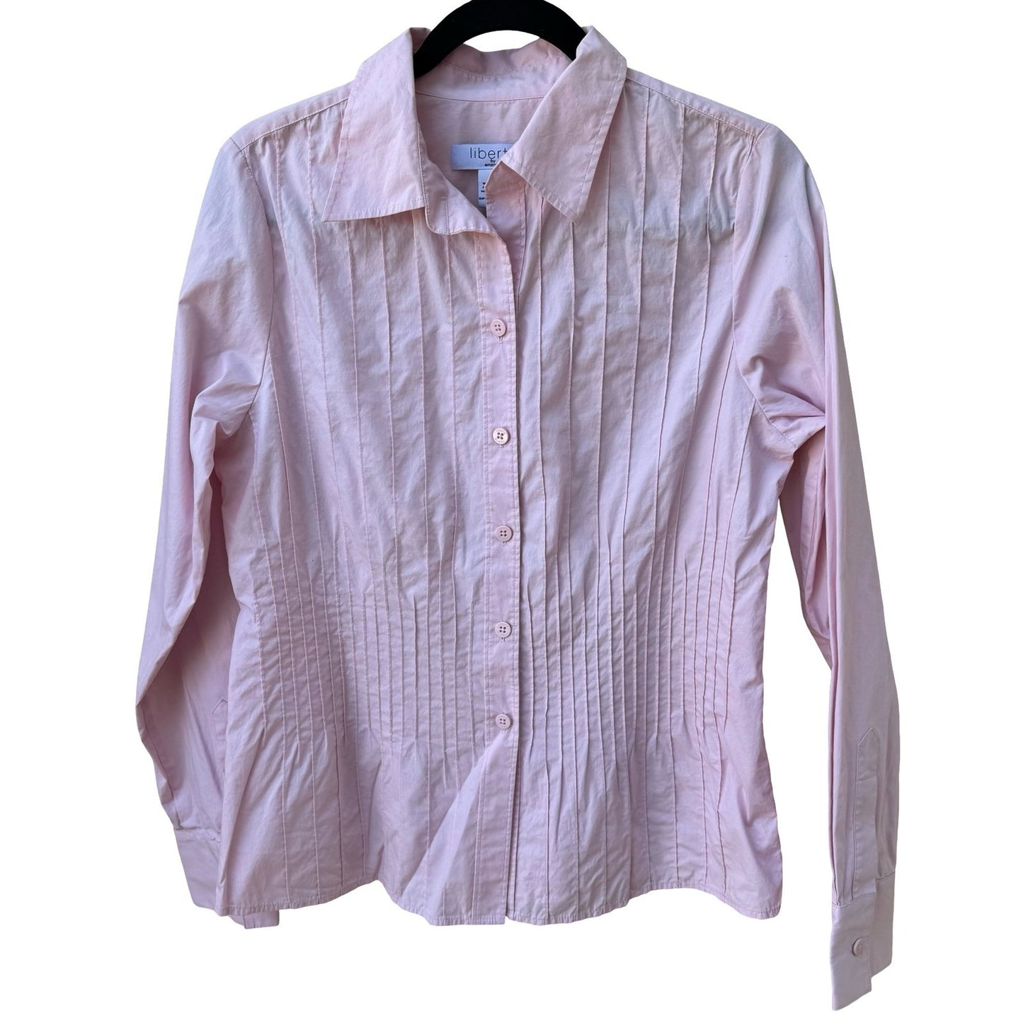 Liberte by Emanuel Womens Pink Pintuck Pleated Button Down Shirt Blouse Size 10