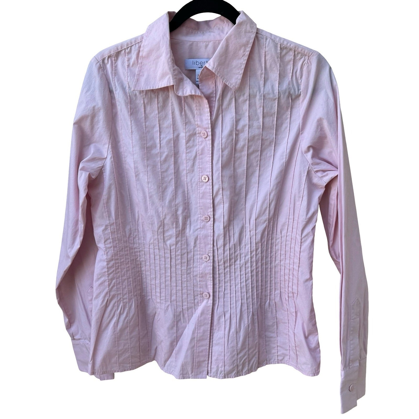 Liberte by Emanuel Womens Pink Pintuck Pleated Button Down Shirt Blouse Size 10