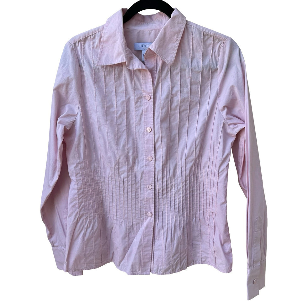 Liberte by Emanuel Womens Pink Pintuck Pleated Button Down Shirt Blouse Size 10