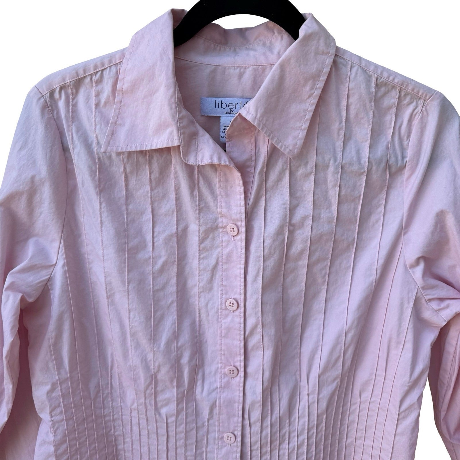 Liberte by Emanuel Womens Pink Pintuck Pleated Button Down Shirt Blouse Size 10