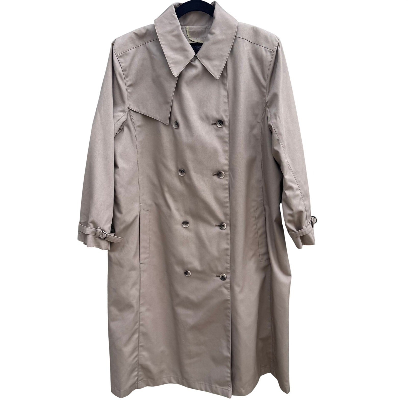 London Fog Vintage Tan Double Breasted Trench Coat Removable Plaid Liner 14 Reg