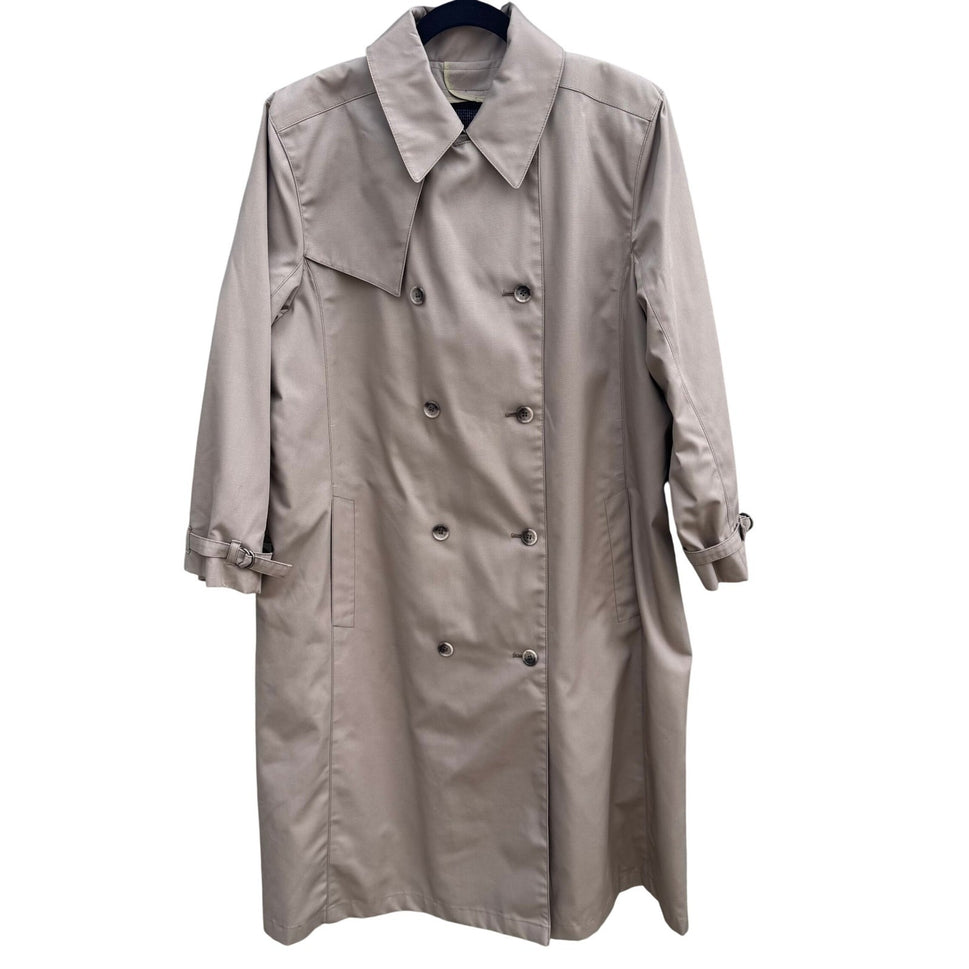 London Fog Vintage Tan Double Breasted Trench Coat Removable Plaid Liner 14 Reg