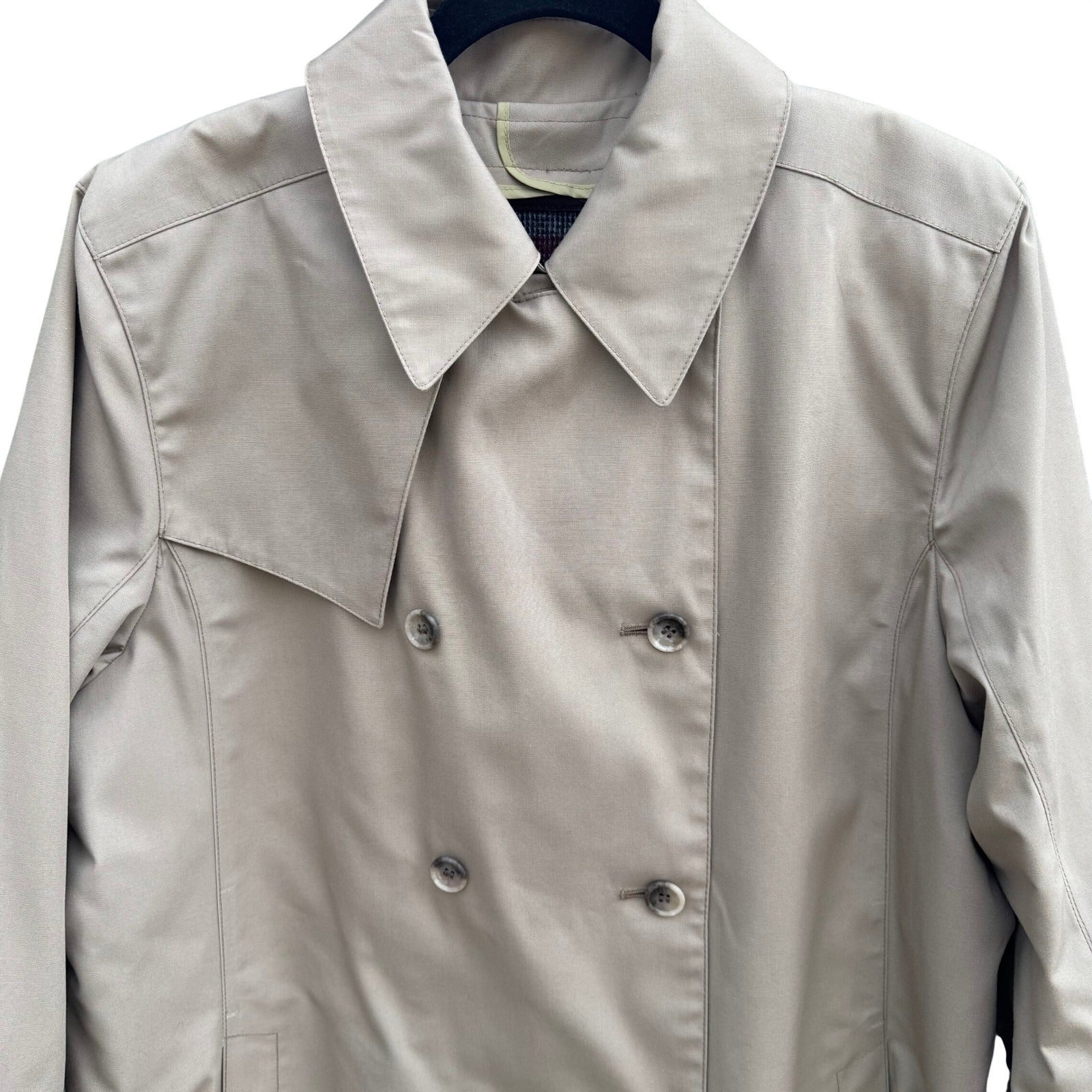 London Fog Vintage Tan Double Breasted Trench Coat Removable Plaid Liner 14 Reg