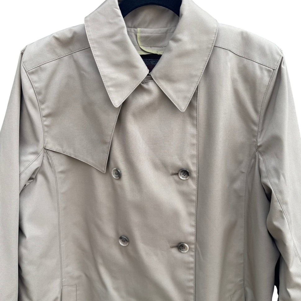 London Fog Vintage Tan Double Breasted Trench Coat Removable Plaid Liner 14 Reg