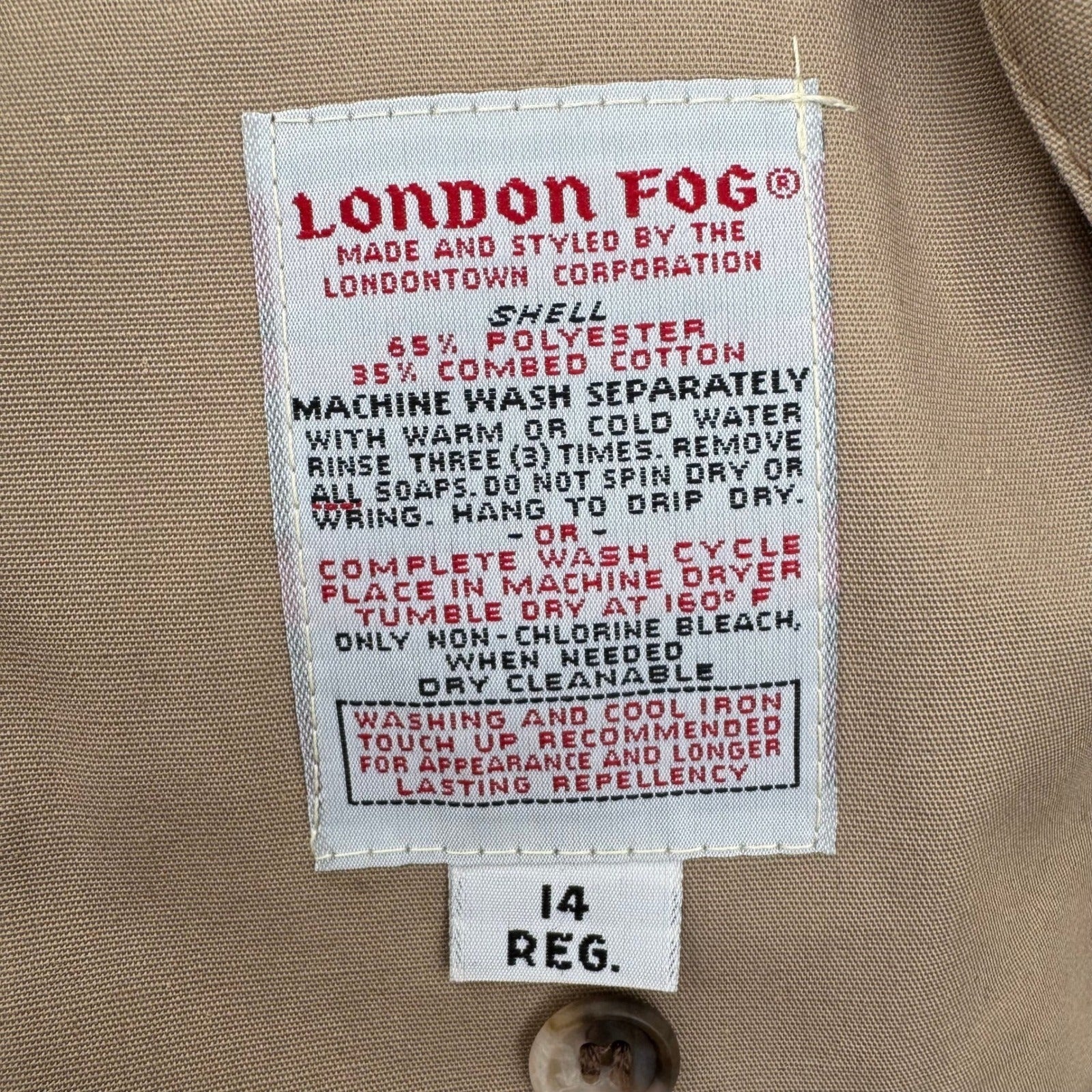 London Fog Vintage Tan Double Breasted Trench Coat Removable Plaid Liner 14 Reg