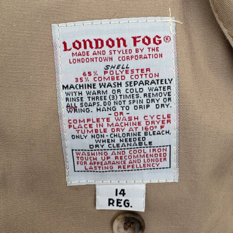 London Fog Vintage Tan Double Breasted Trench Coat Removable Plaid Liner 14 Reg